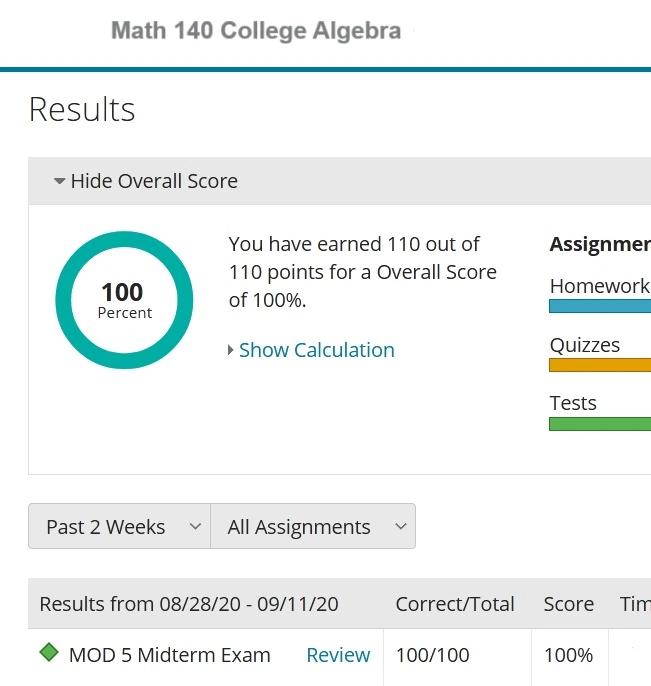 MyMathLab 140 College Algebra Midterm Exam 100% 2020